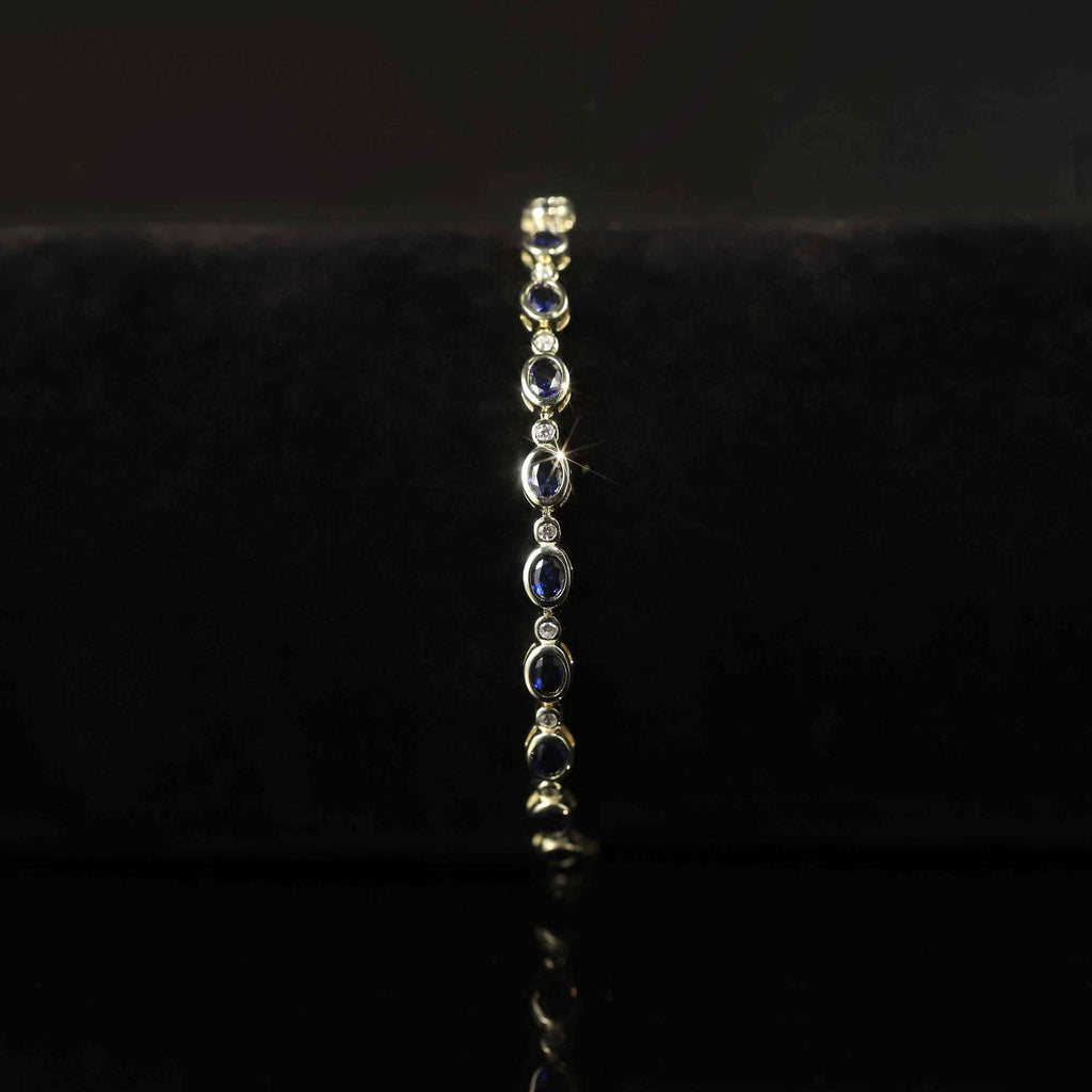 Lab-Grown Blue Sapphire Vintage Bracelet 925 Sterling Silver (wearing effect view)