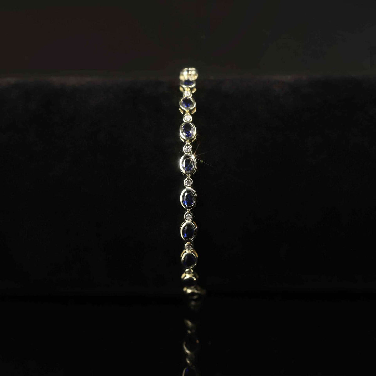 Lab-Grown Blue Sapphire Vintage Bracelet 925 Sterling Silver (wearing effect view)