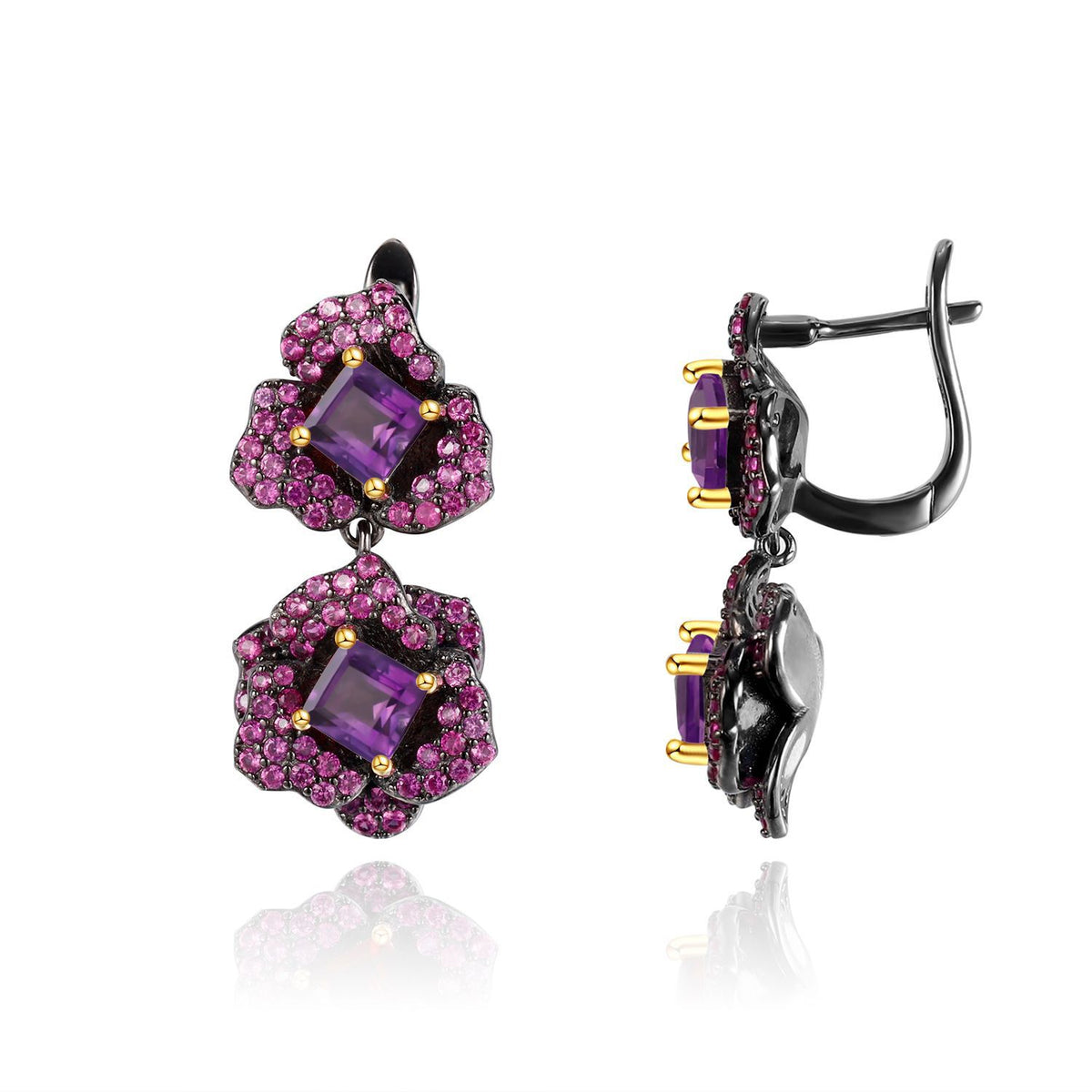 Amethyst Floral Earrings 925 Sterling Silver