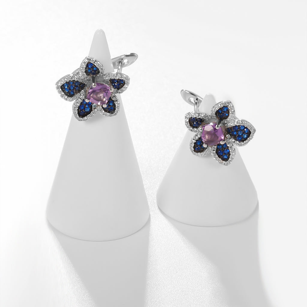 Citrine Floral Earrings 925 Sterling Silver (gemstone setting detail)