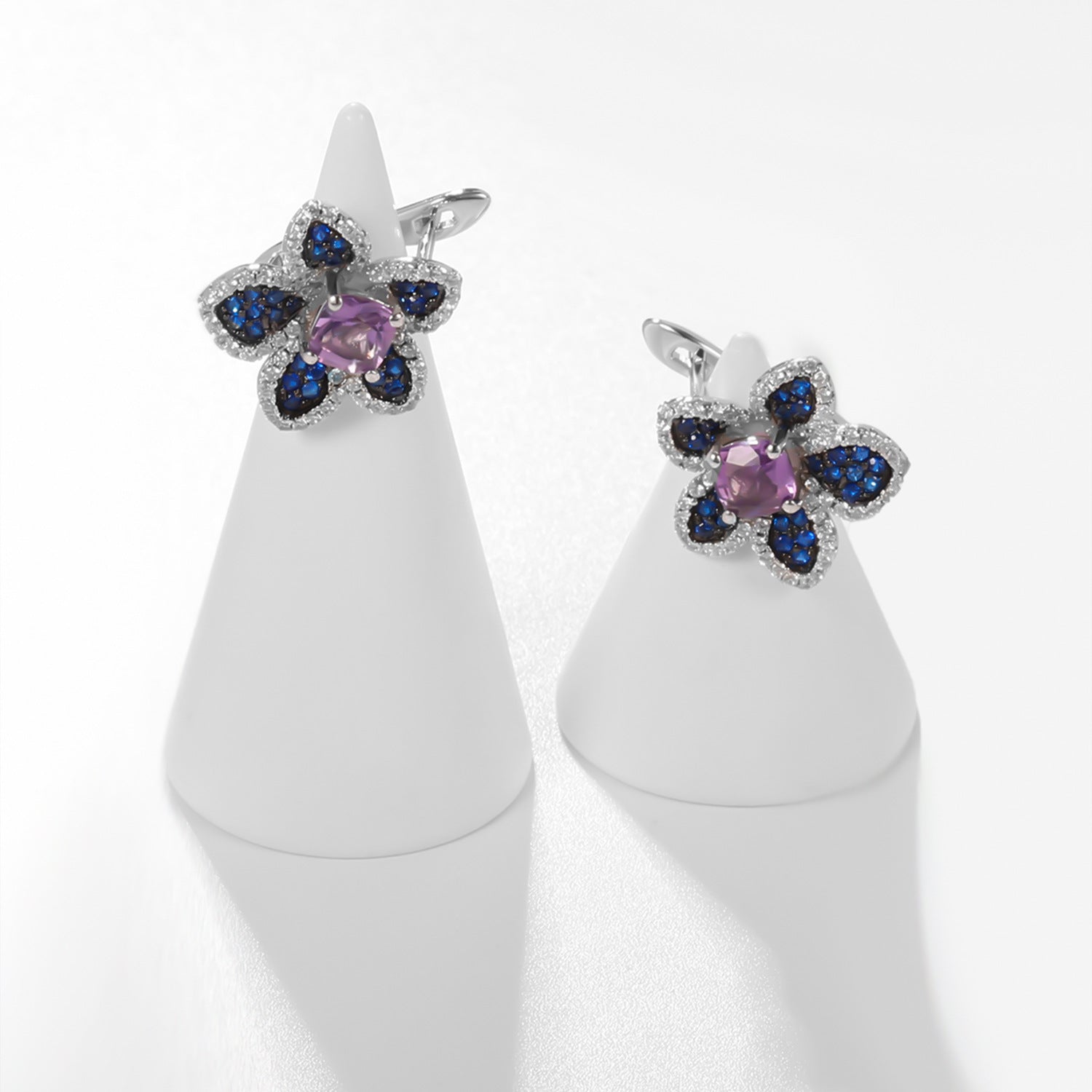 Citrine Floral Earrings 925 Sterling Silver (gemstone setting detail)