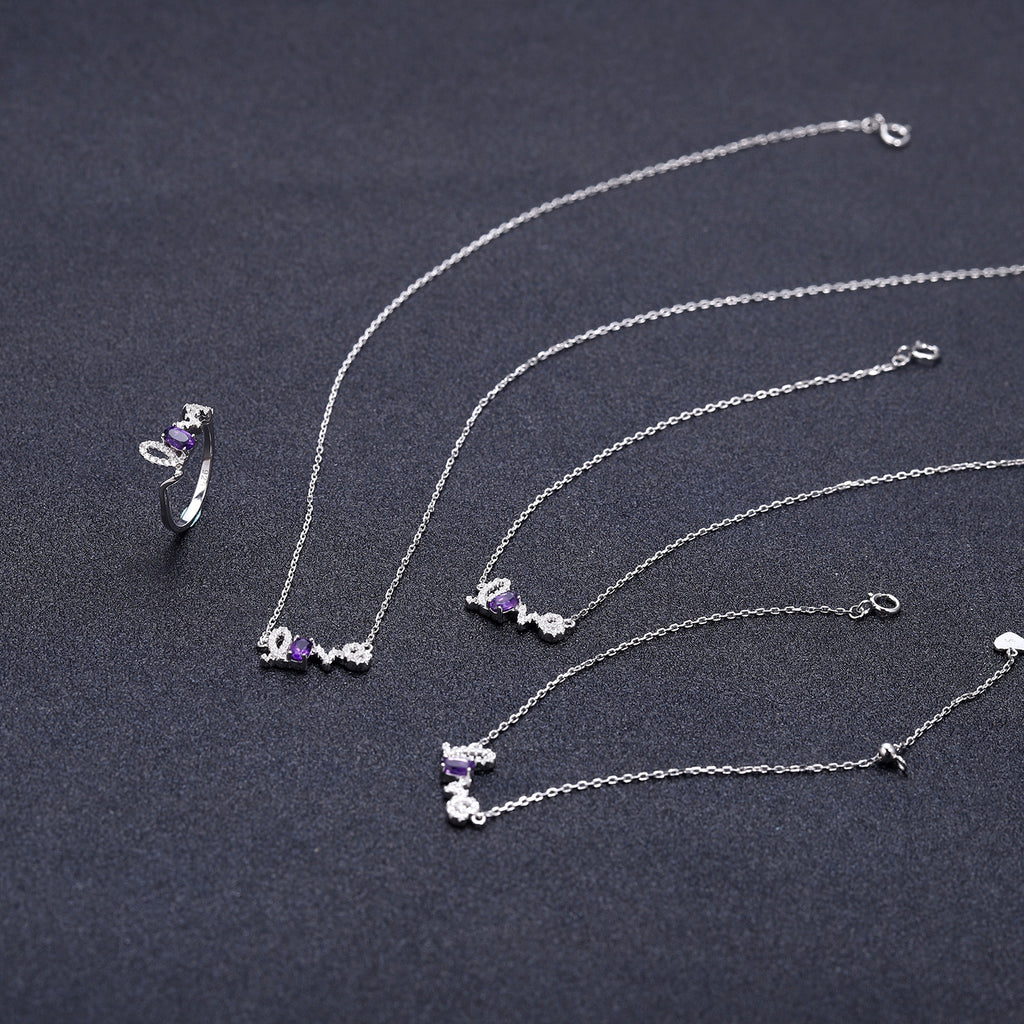 Amethyst LOVE Letter Bracelet 925 Sterling Silver (wearing effect view)