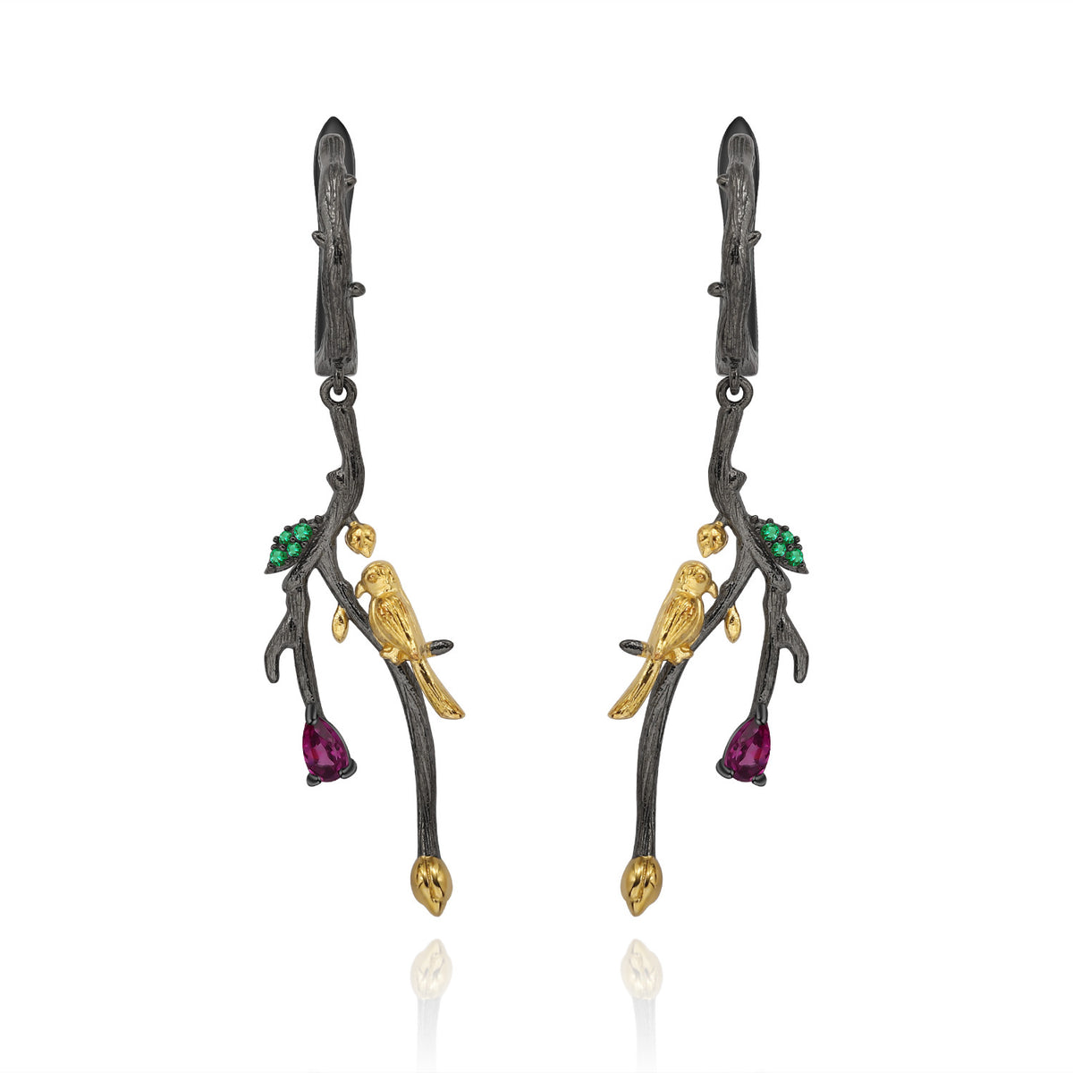 Rose Garnet Bird Earrings 925 Sterling Silver (wearing effect view)