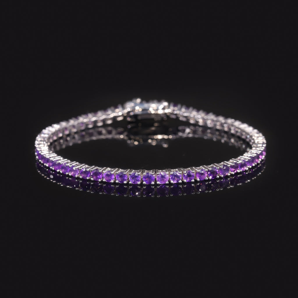 Amethyst 3mm Tennis Bracelet 925 Sterling Silver (wearing effect view)