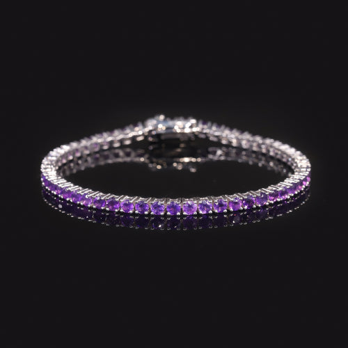 Amethyst 3/4/5mm Tennis Bracelet 925 Sterling Silver (gemstone setting detail)