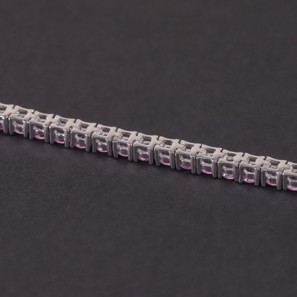 Lab-Grown Blue Sapphire 3/4/5mm Tennis Bracelet 925 Sterling Silver (wearing effect view)