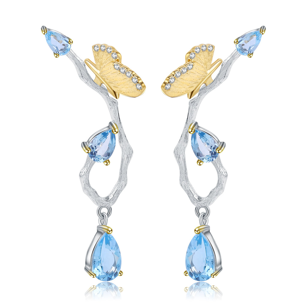 Topaz Butterfly Earrings 925 Sterling Silver