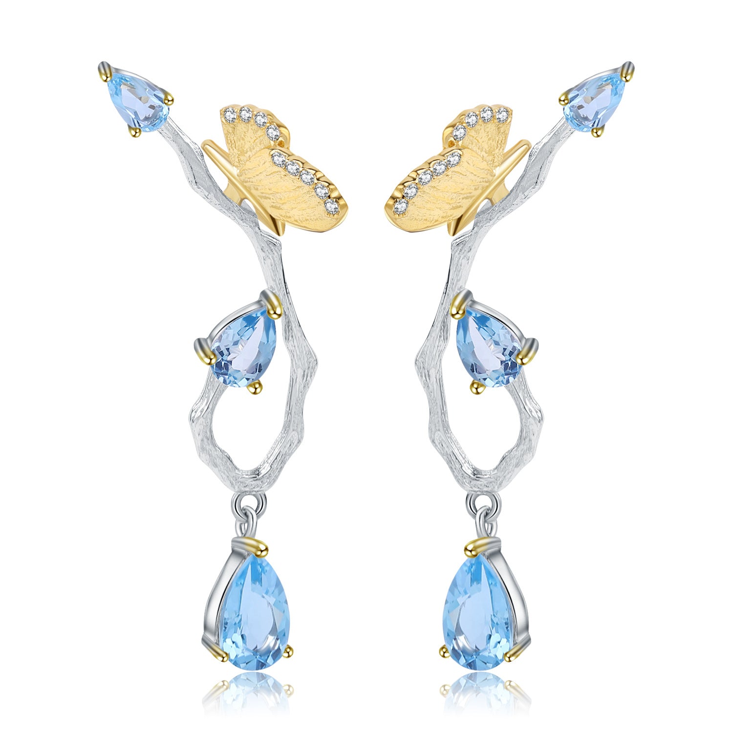 Topaz Butterfly Earrings 925 Sterling Silver