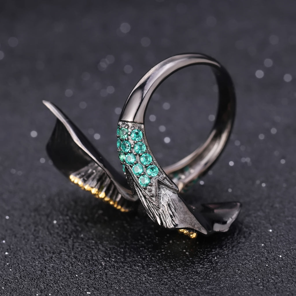 Multicolor Natural Gemstones Nature-Inspired Adjustable Ring 925 Sterling Silver (side profile view)