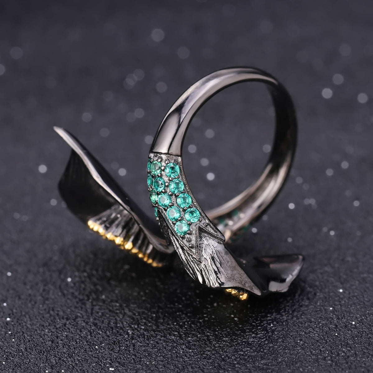 Multicolor Natural Gemstones Nature-Inspired Adjustable Ring 925 Sterling Silver (side profile view)