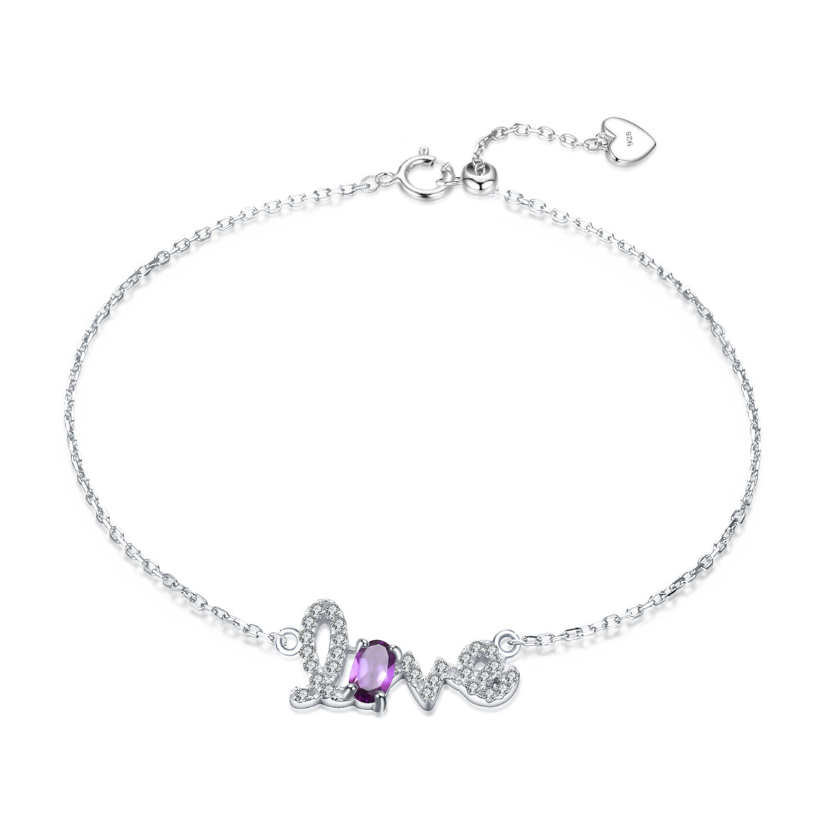 Amethyst LOVE Letter Bracelet 925 Sterling Silver