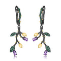 Multicolor Natural Gemstones Nature-Inspired Earrings 925 Sterling Silver (wearing effect view)