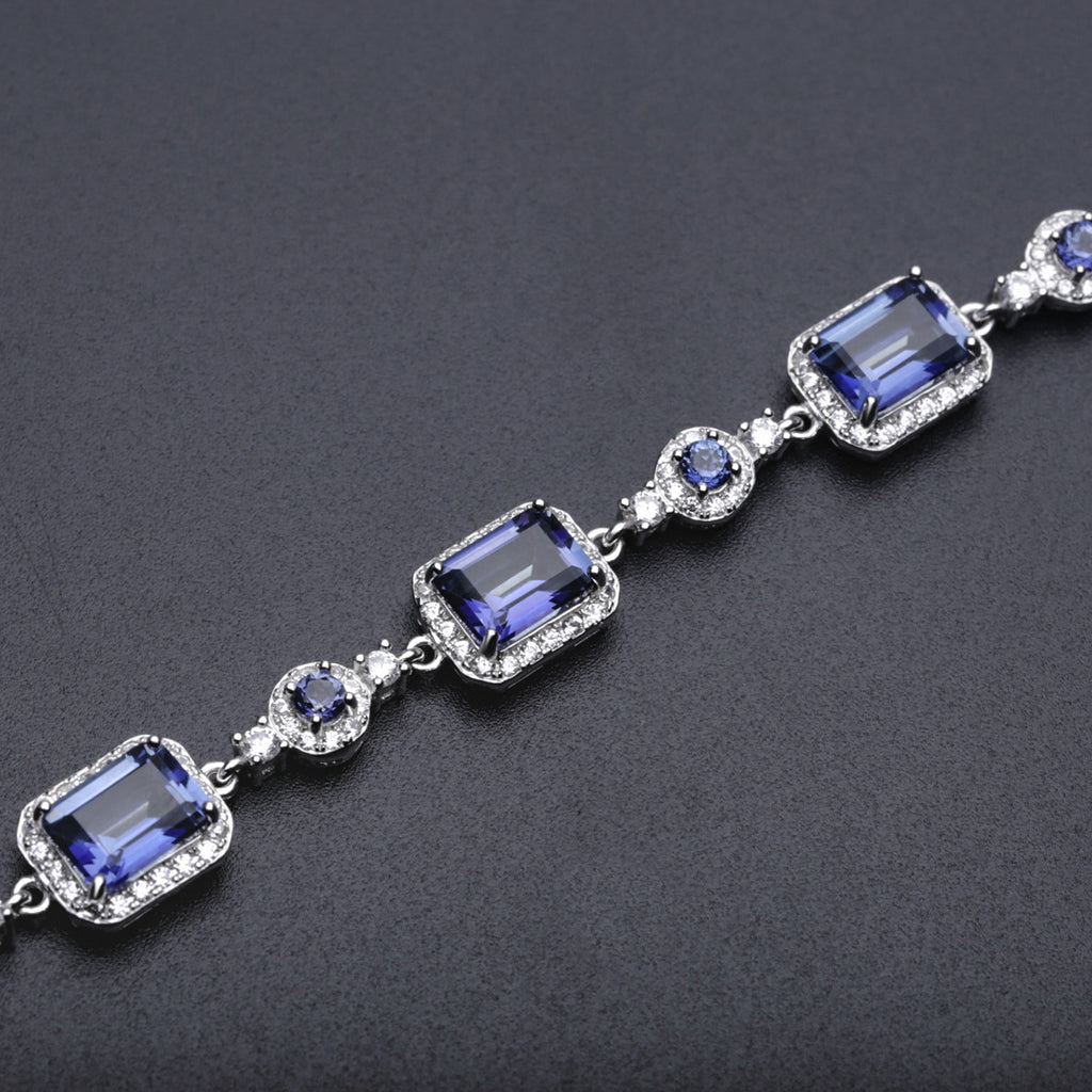 Natural Gemstone Designer Bracelet 925 Sterling Silver (gemstone setting detail)