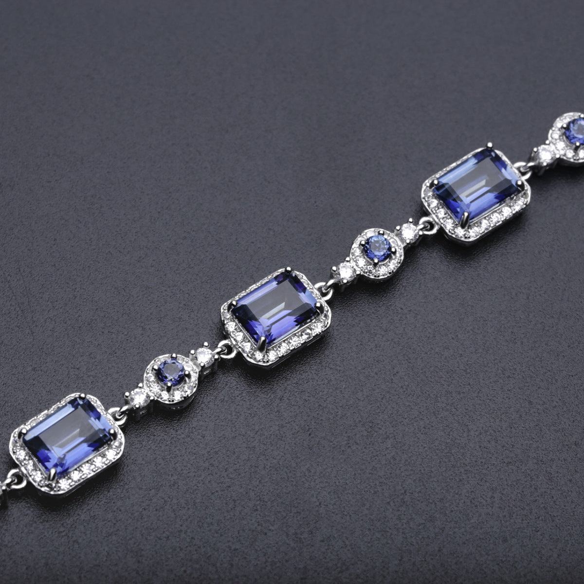 Natural Gemstone Designer Bracelet 925 Sterling Silver (gemstone setting detail)