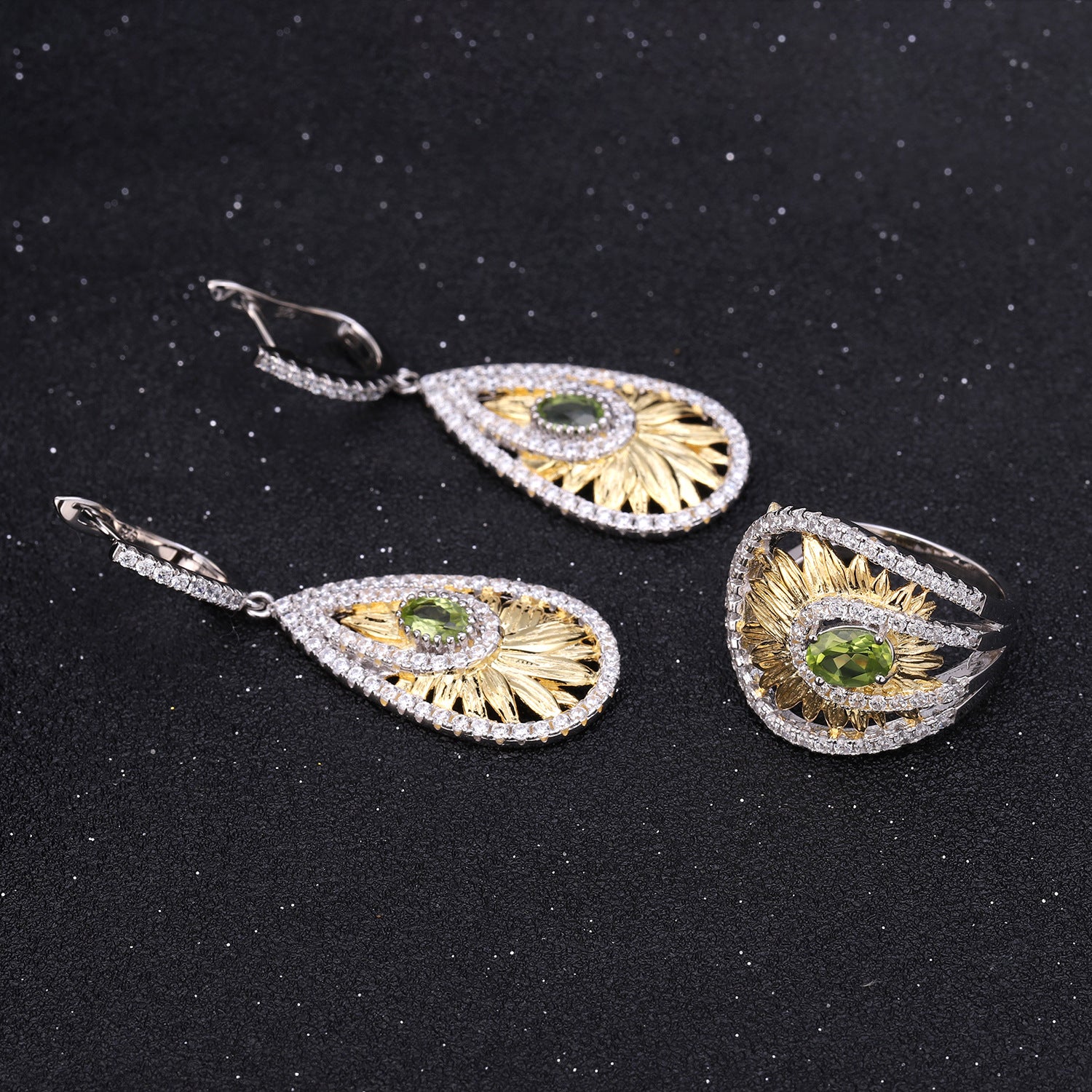Peridot Nature-Inspired Earrings 925 Sterling Silver (side profile view)