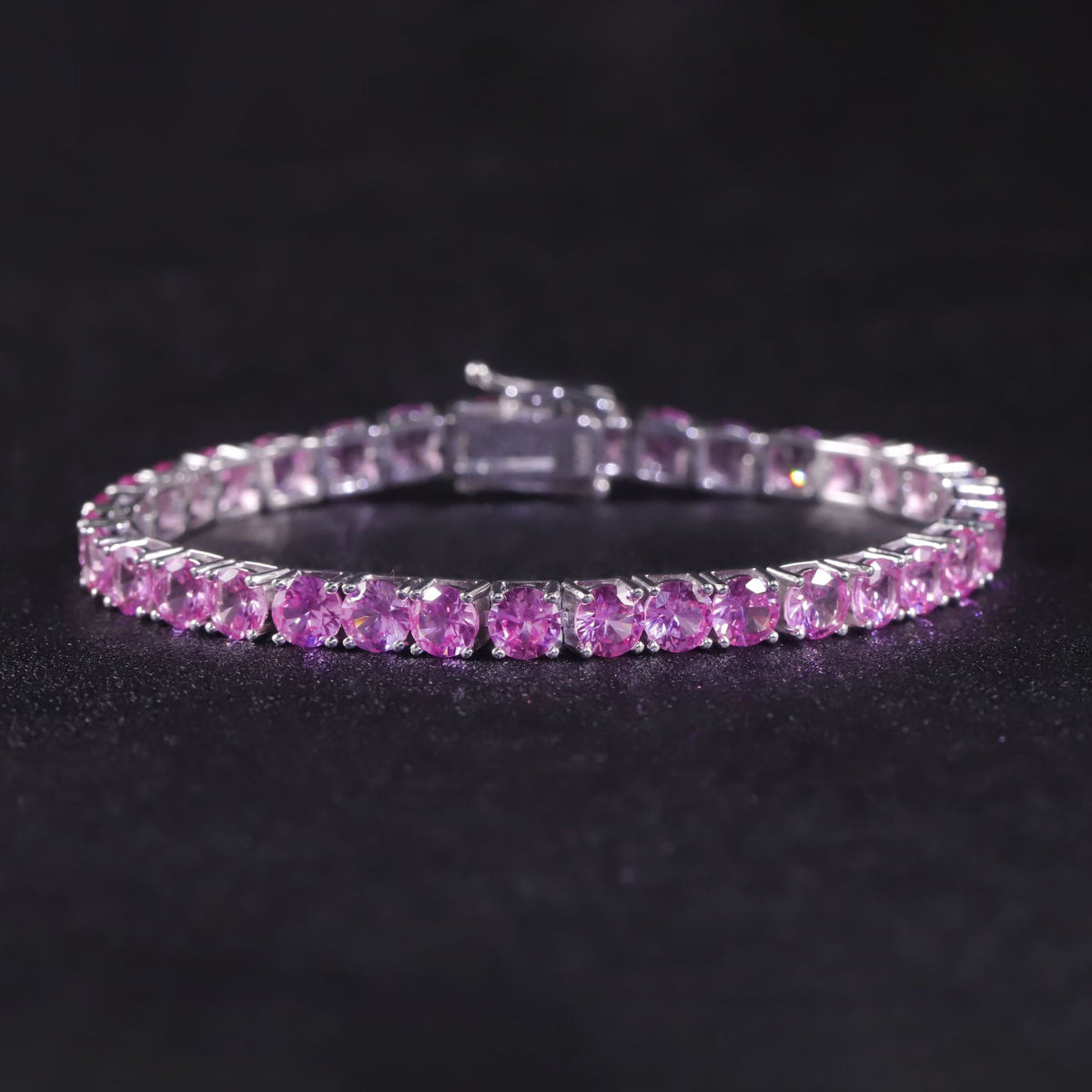 Lab-Grown Blue Sapphire 3/4/5mm Tennis Bracelet 925 Sterling Silver (side profile view)