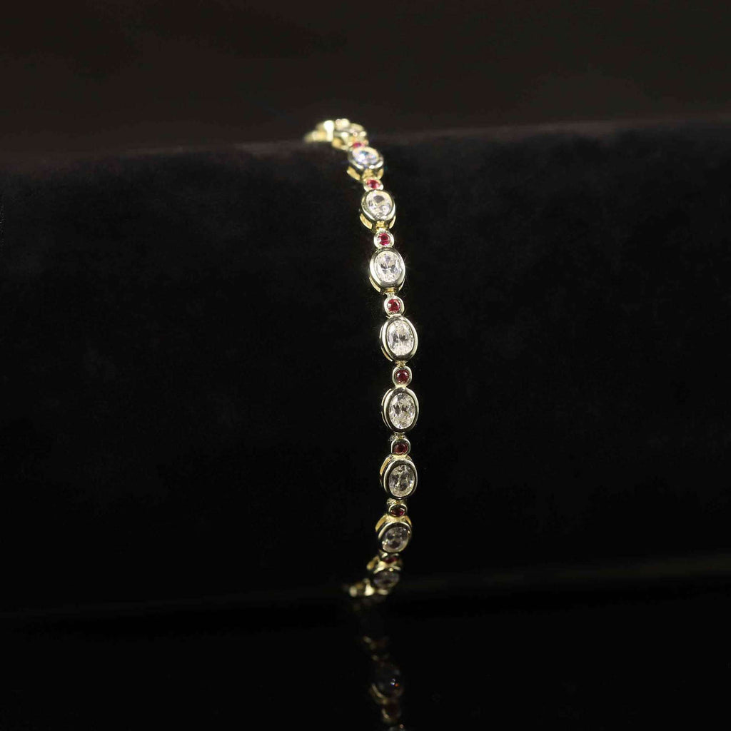 Lab-Grown Ruby Tennis Bracelet 925 Sterling Silver (gemstone setting detail)