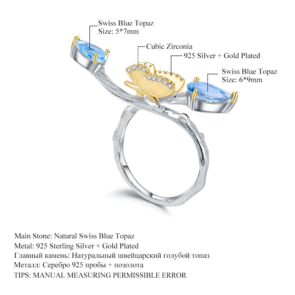 Topaz Butterfly Ring 925 Sterling Silver (wearing effect view)