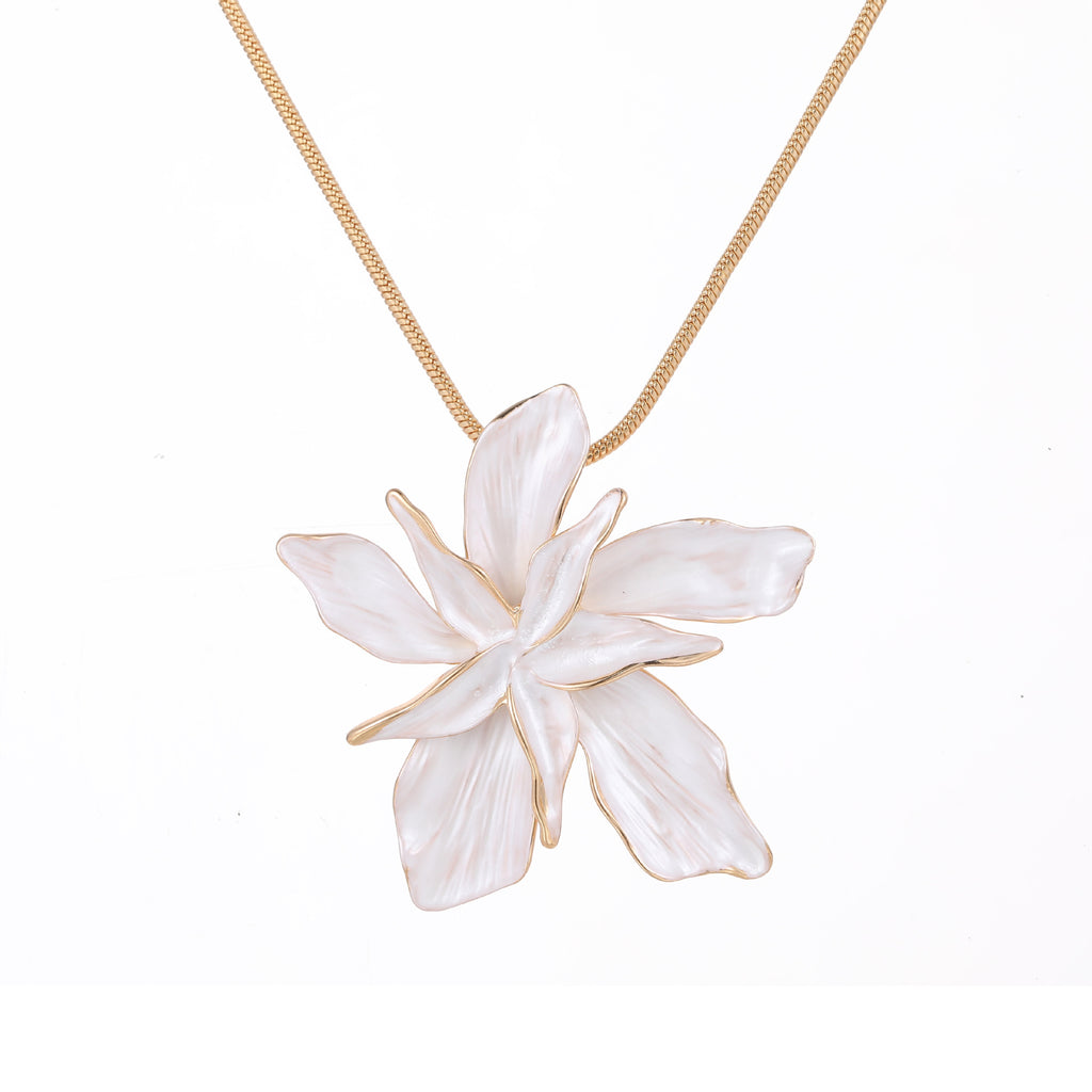 Enamel Double-layer Three-dimensional Five-petal Flower Short Pendant Eco-friendly Zinc Alloy Oil-dripping Flower Collarbone Chain