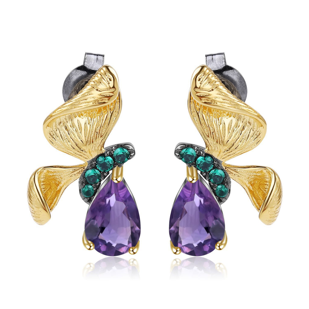 Amethyst Butterfly Earrings 925 Sterling Silver (wearing effect view)