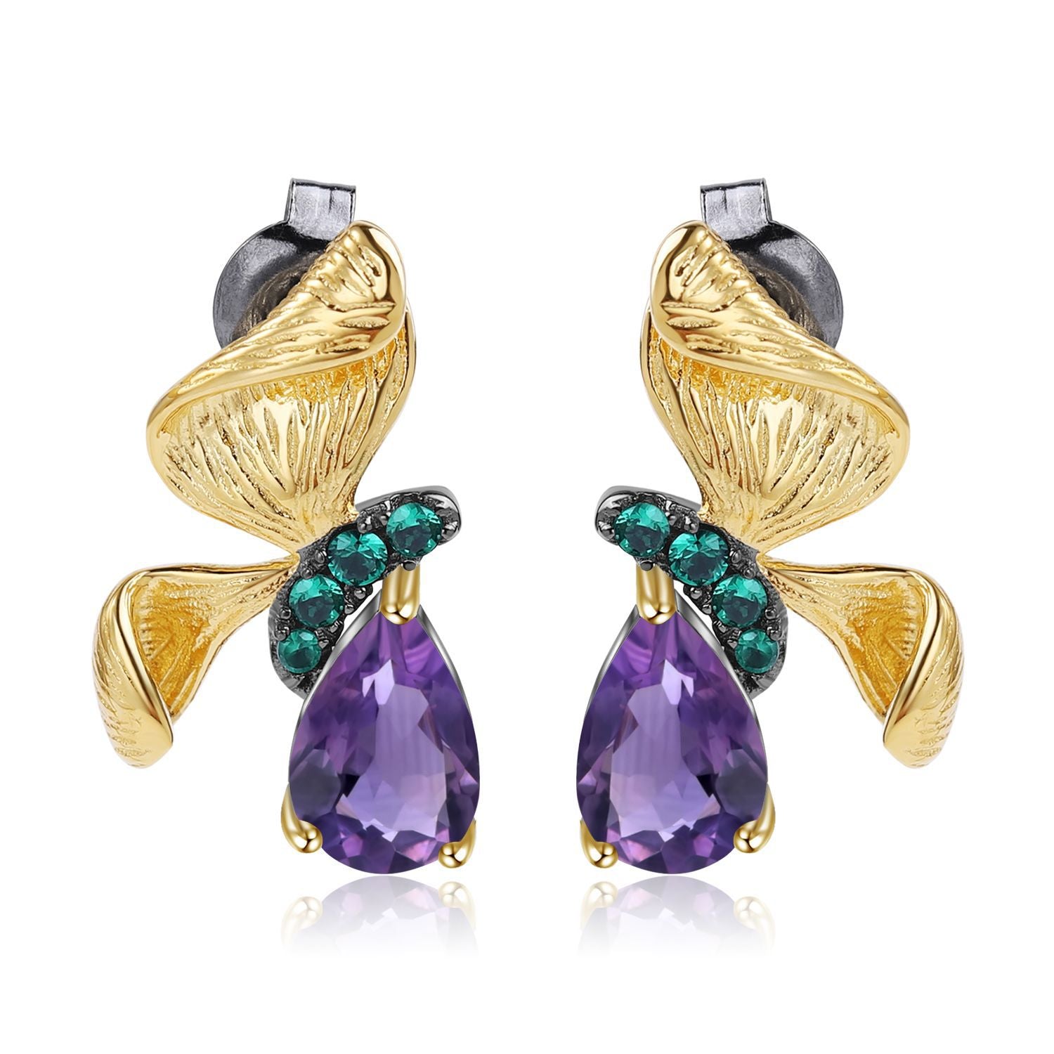Amethyst Butterfly Earrings 925 Sterling Silver (wearing effect view)