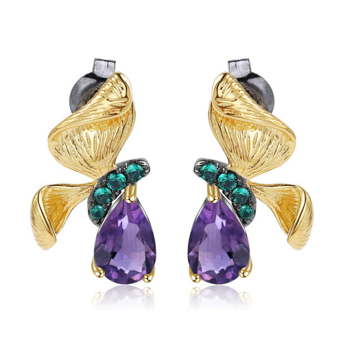 Amethyst Butterfly Earrings 925 Sterling Silver (wearing effect view)