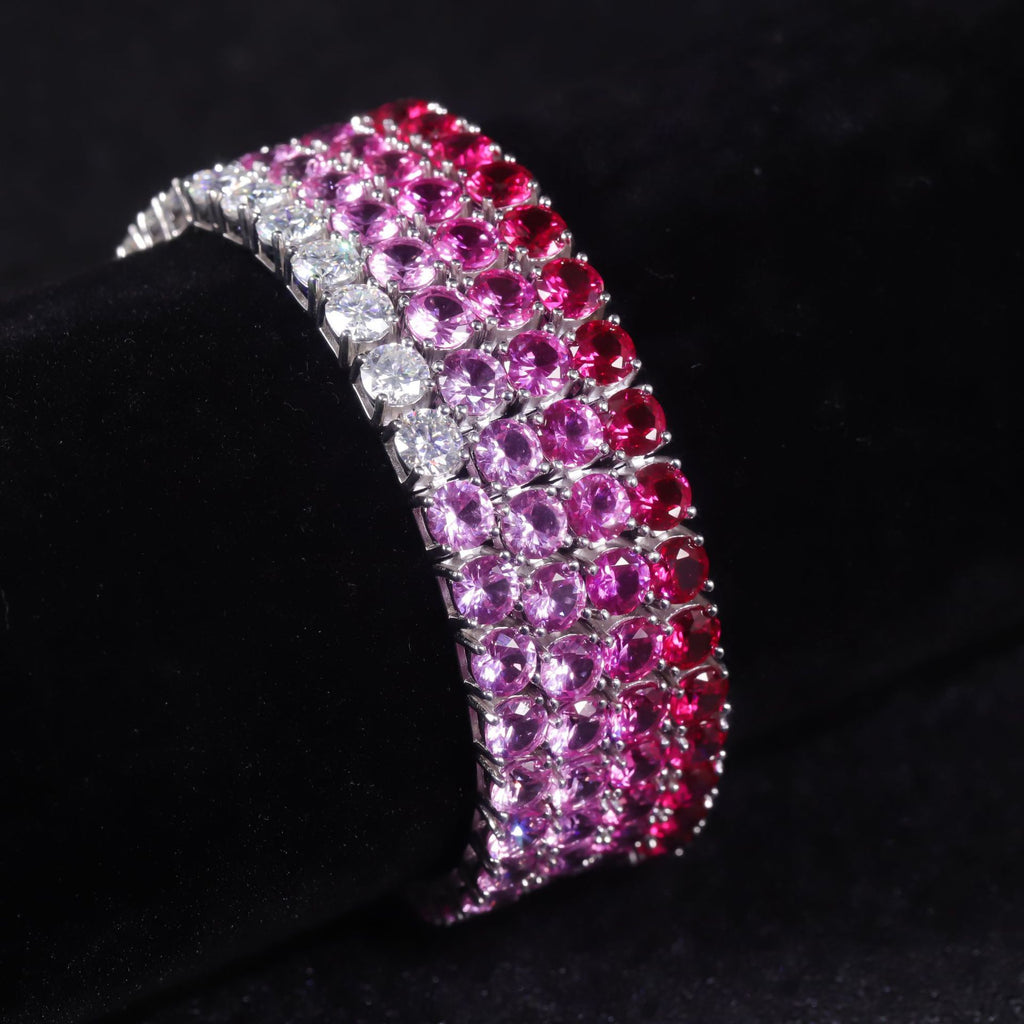 Blue Sapphire 3/4/5mm Tennis Bracelet 925 Sterling Silver (side profile view)