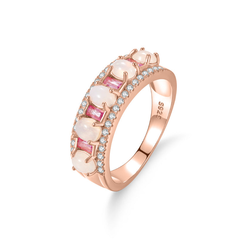 Natural Opal & Sapphire Ring 925 Sterling Silver - Natural Opal
