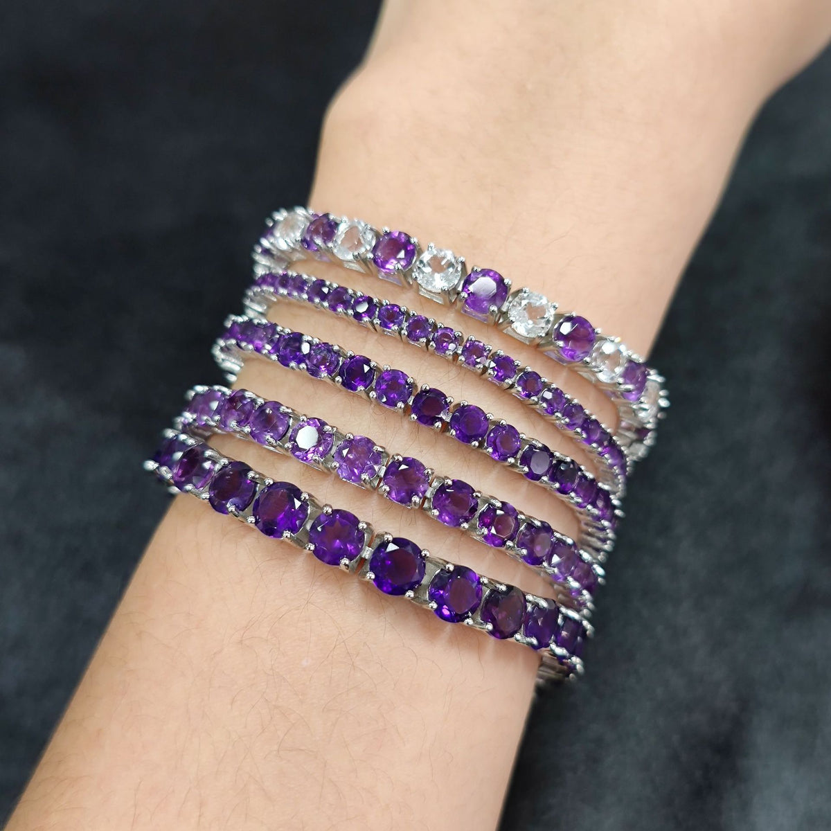 Amethyst 3mm Tennis Bracelet 925 Sterling Silver (gemstone setting detail)