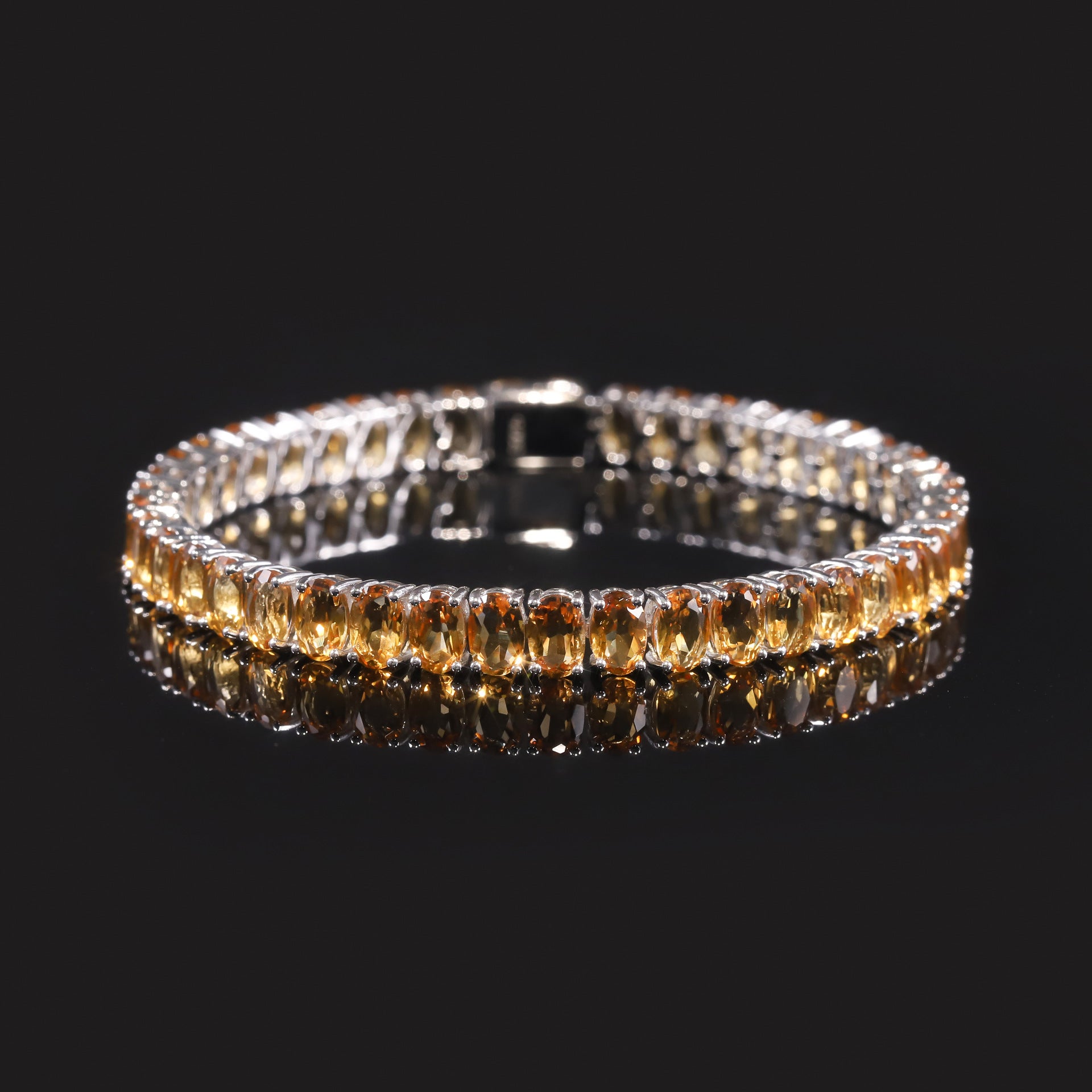 Citrine Tennis Bracelet 925 Sterling Silver (gemstone setting detail)