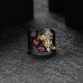 Rose Garnet Floral Ring 925 Sterling Silver (design detail close-up)