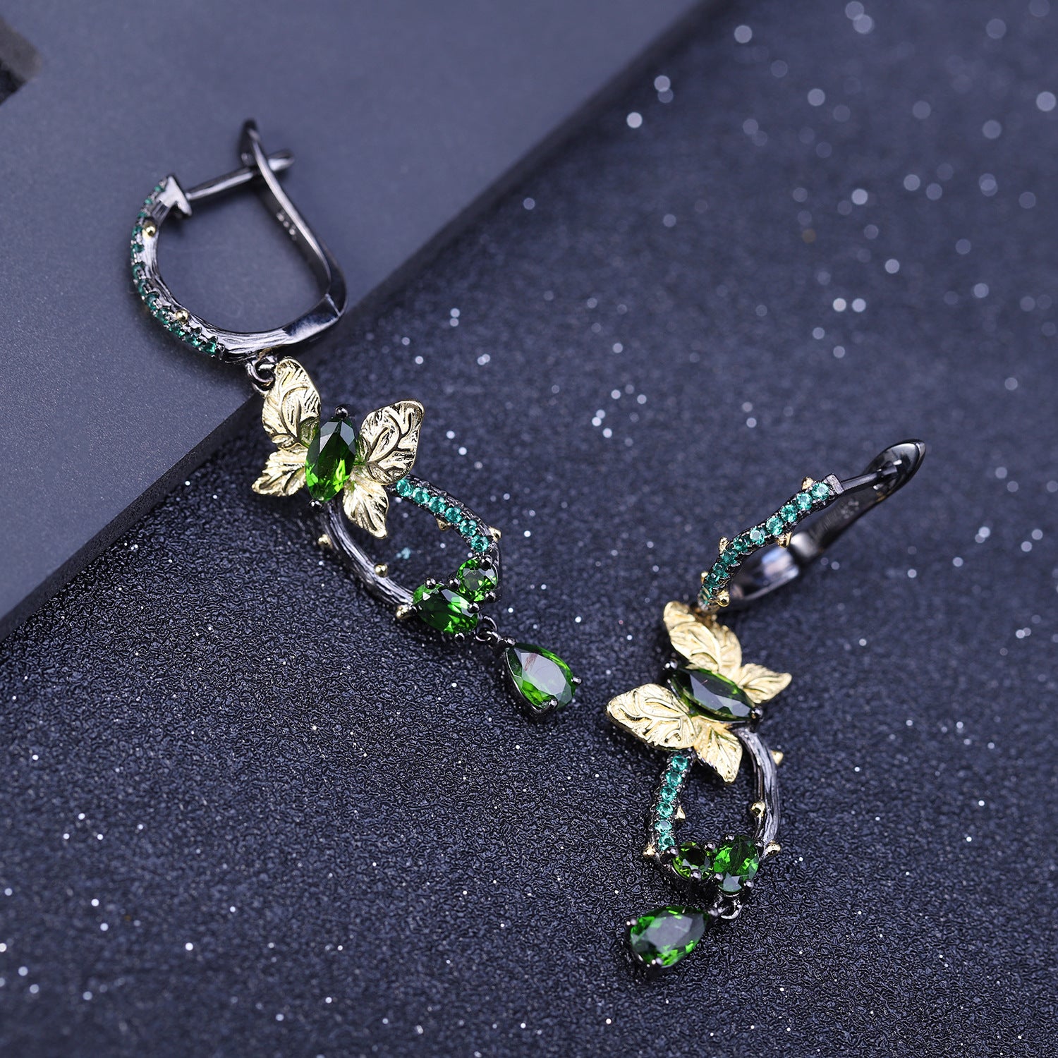 Diopside Butterfly Earrings 925 Sterling Silver (side profile view)