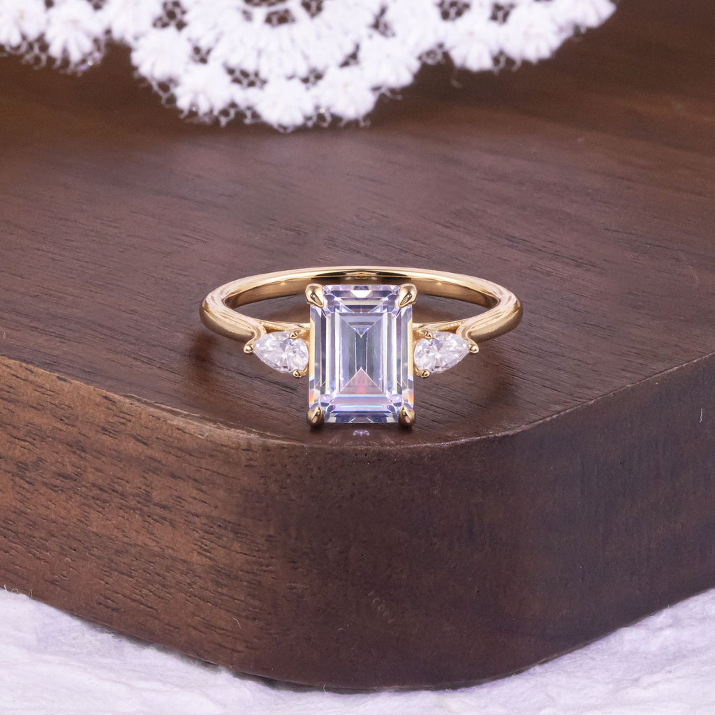 2ct Emerald Cut Moissanite Three-Stone Ring 925 Sterling Silver