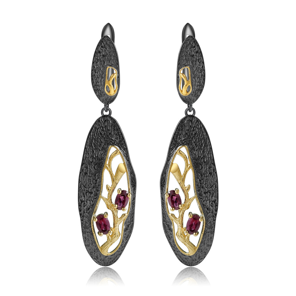 Rose Garnet Branch Earrings 925 Sterling Silver (wearing effect view)