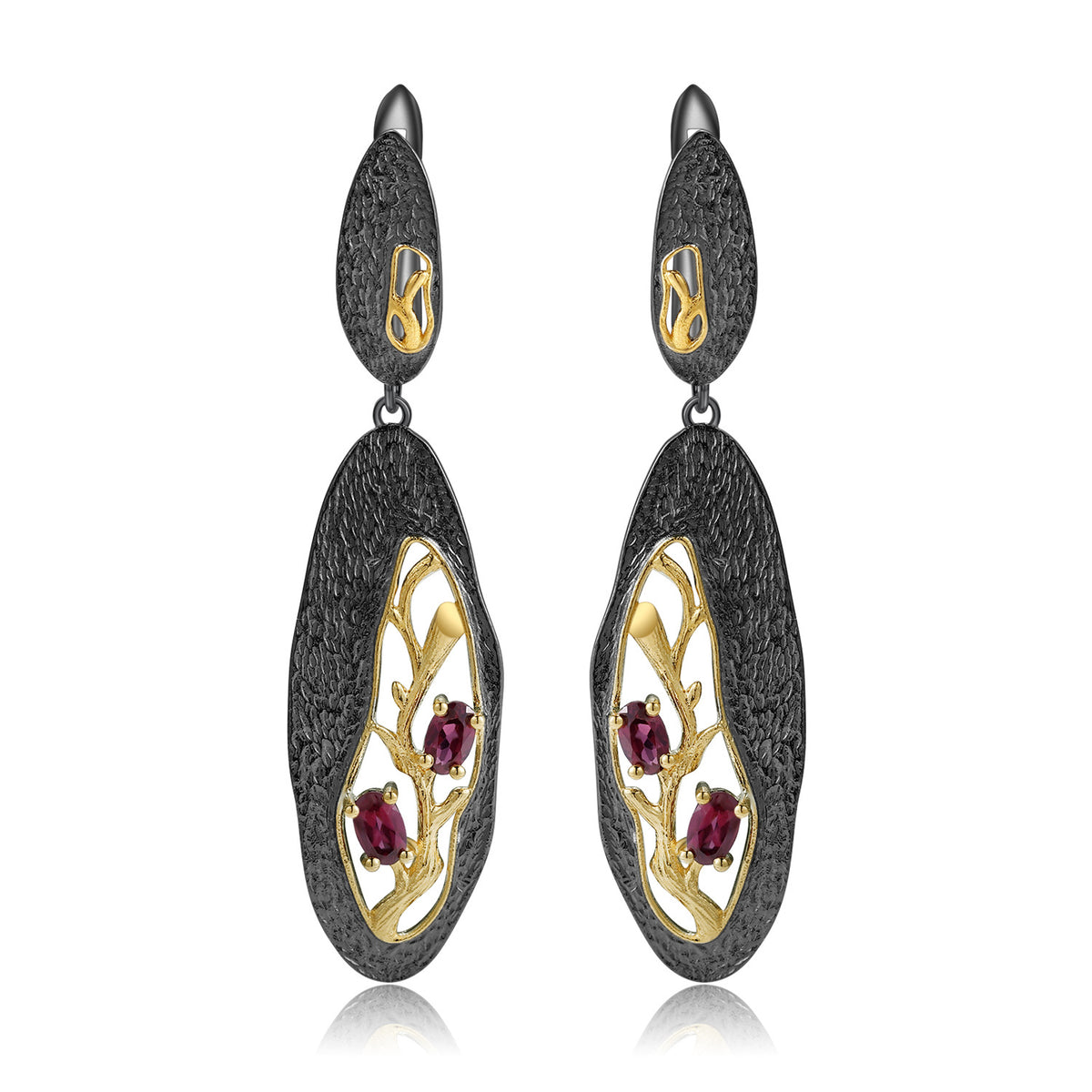 Rose Garnet Branch Earrings 925 Sterling Silver (wearing effect view)