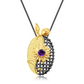 Amethyst Red Spider Lily Pendant 925 Sterling Silver (wearing effect view)