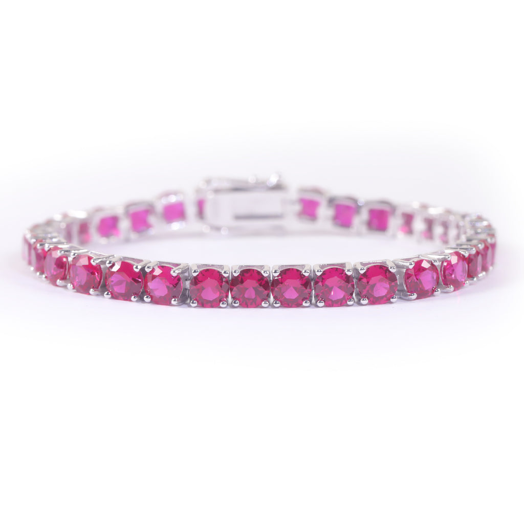Lab-Grown Ruby 3/4/5mm Tennis Bracelet 925 Sterling Silver (side profile view)