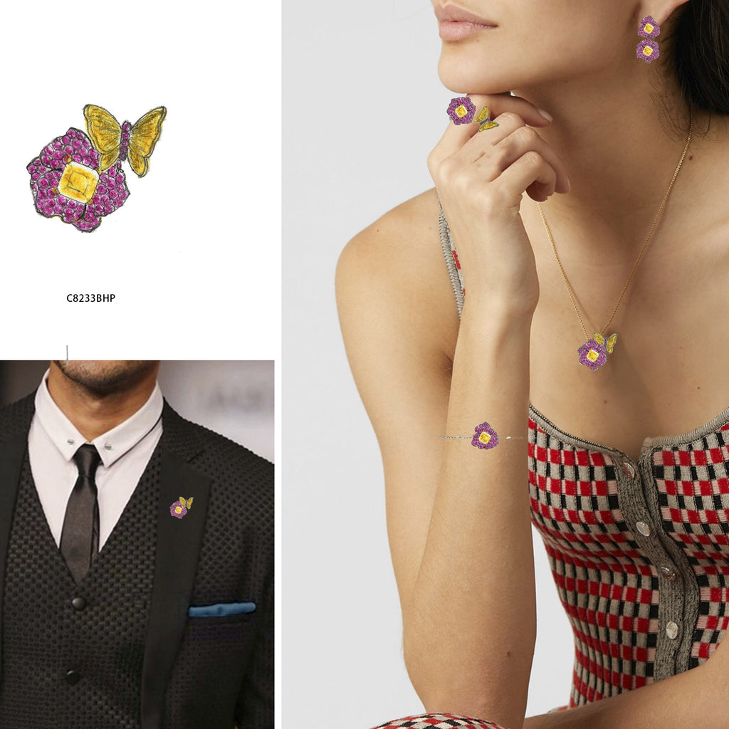 Amethyst Butterfly Brooch & Pendant 2-in-1 925 Sterling Silver (gemstone setting detail)