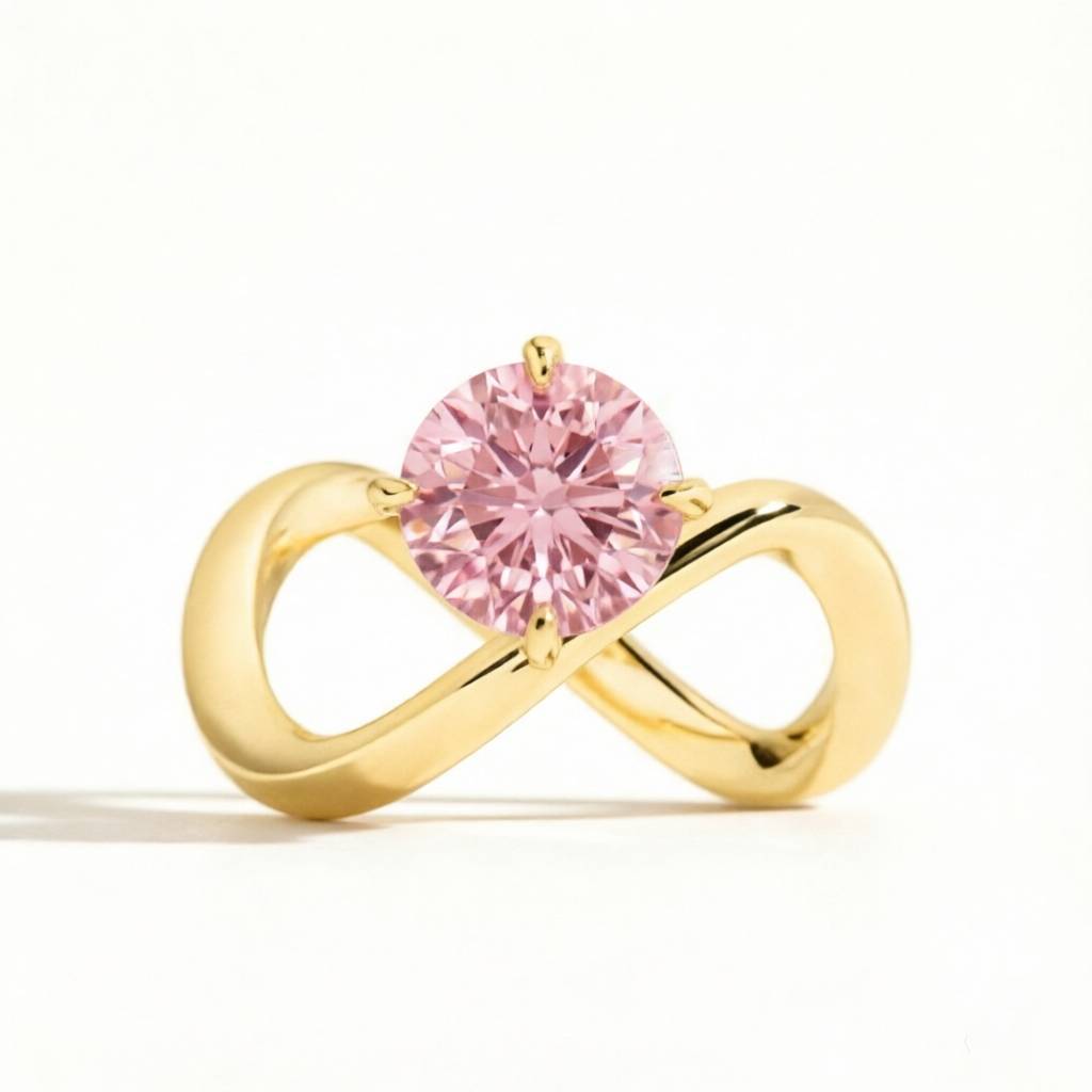 2CT Pink Lab-Grown Diamond Infinity Ring Gold-tone 925 Sterling Silver IGI Certified
