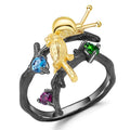 Natural Gemstone Snail & Oriole Adjustable Ring 925 Sterling Silver (wearing effect view)