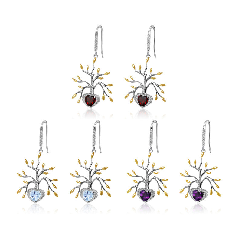 Topaz Tree of Life Earrings 925 Sterling Silver (side profile view)