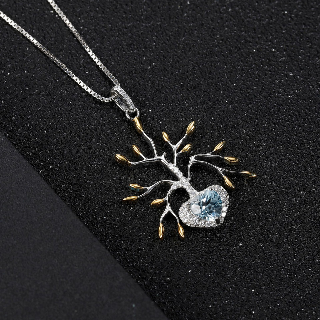 Topaz Tree of Life Pendant 925 Sterling Silver (gemstone setting detail)
