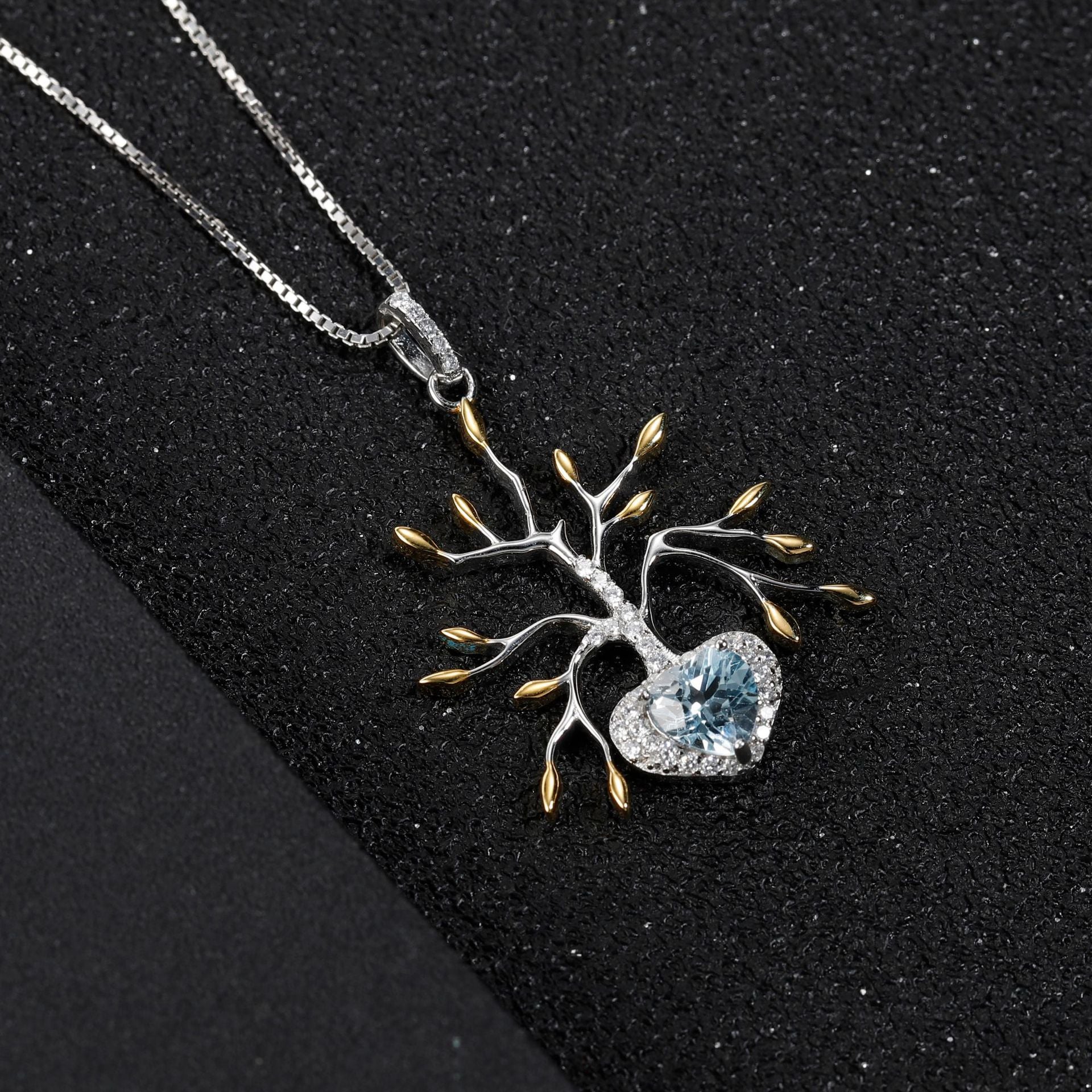 Topaz Tree of Life Pendant 925 Sterling Silver (gemstone setting detail)