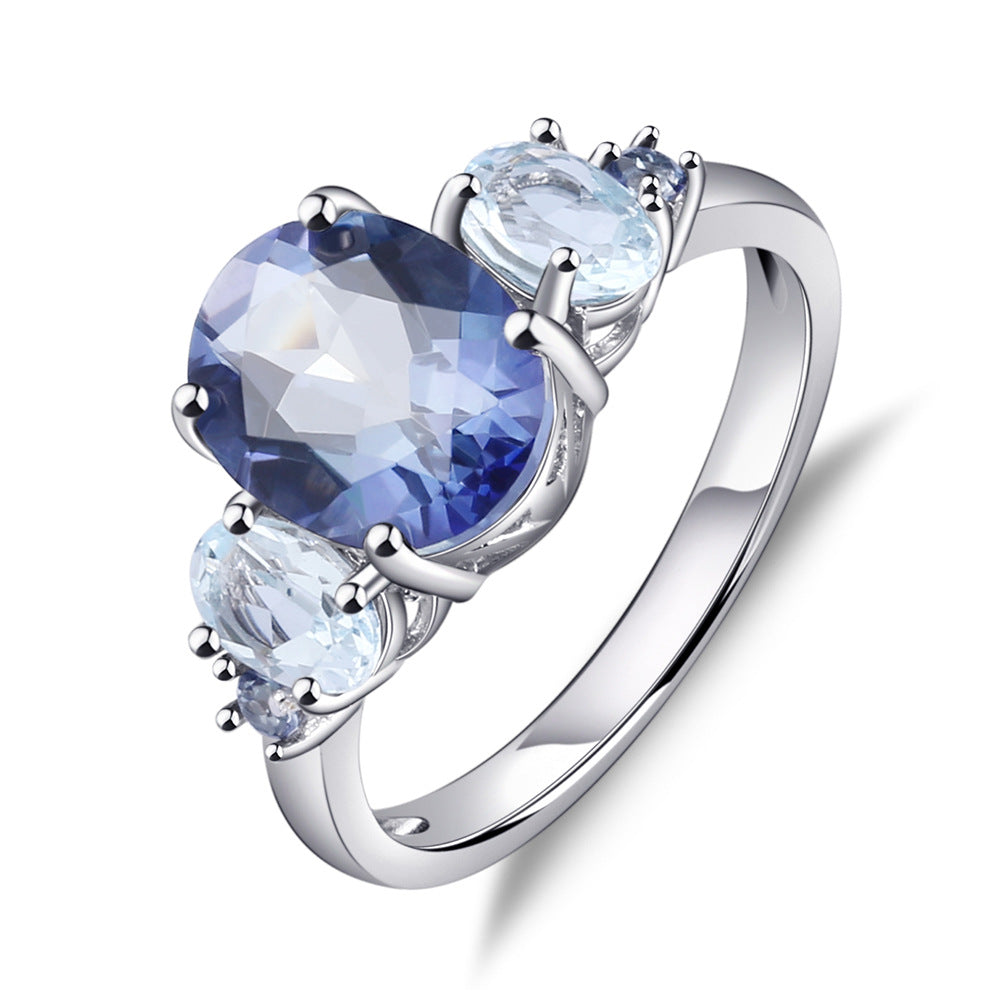 Natural Topaz Ring 925 Sterling Silver - Iolite Blue Crystal