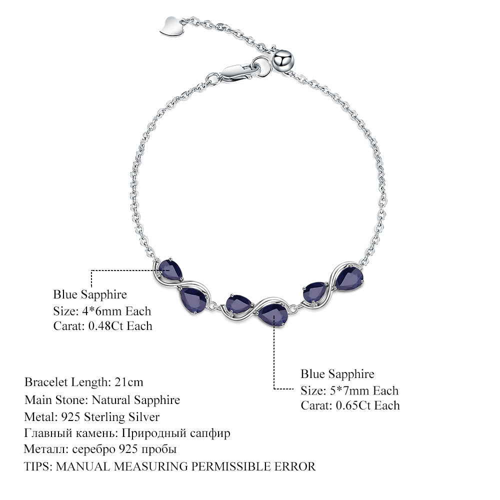 Blue Sapphire Designer Bracelet 925 Sterling Silver (wearing effect view)