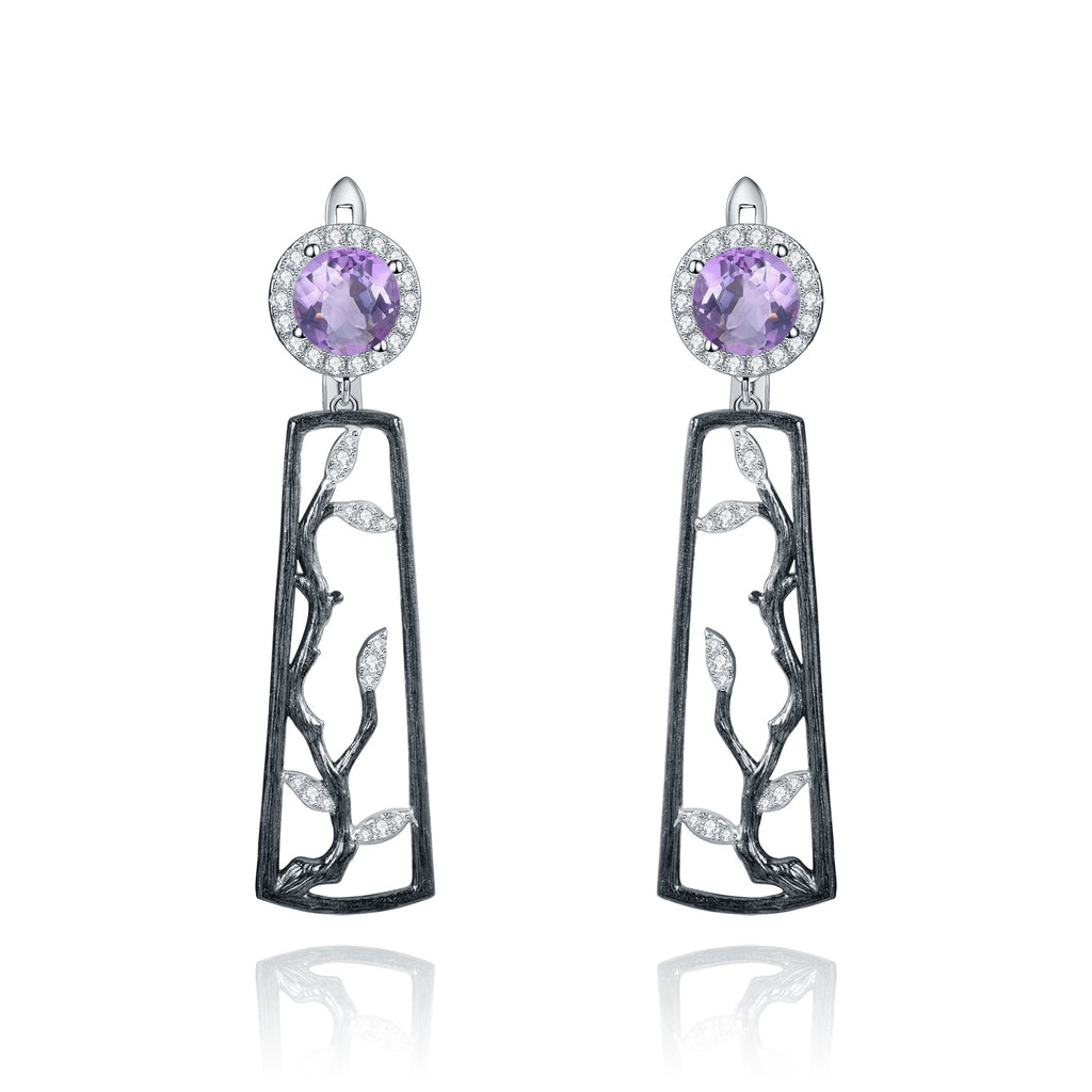 Amethyst Winter Plum Blossom Earrings 925 Sterling Silver