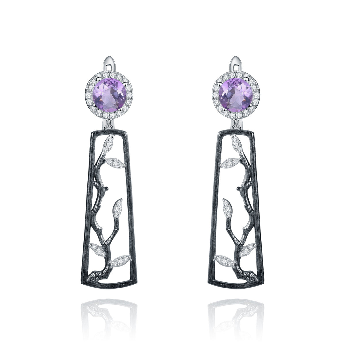 Amethyst Winter Plum Blossom Earrings 925 Sterling Silver