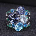 Luxury Natural Gemstone Ring 925 Sterling Silver with Topaz, Iolite & Crystal