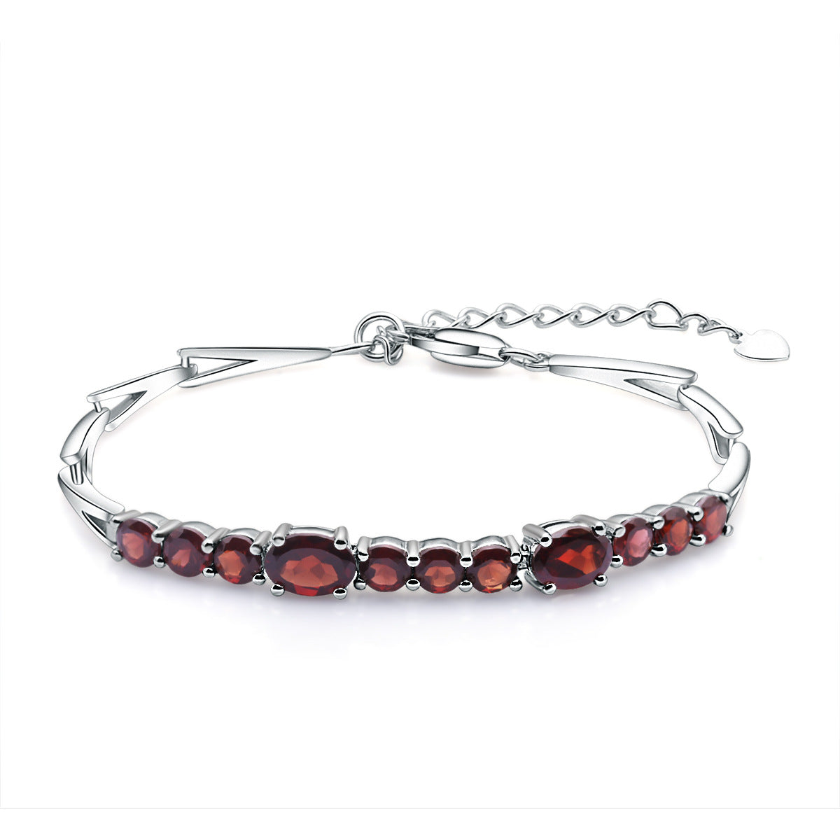 Garnet Designer Bracelet 925 Sterling Silver (side profile view)