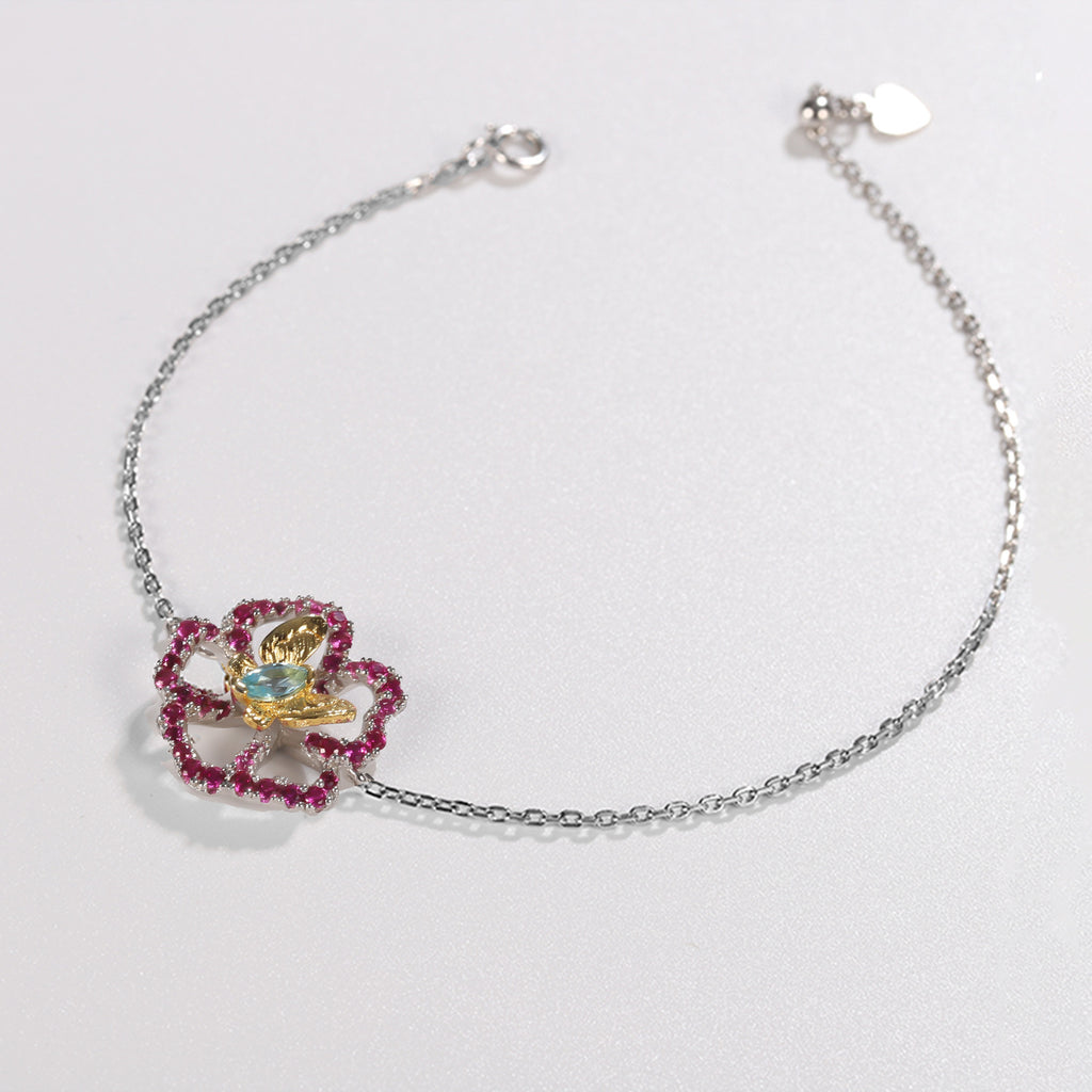 Topaz Floral Bracelet 925 Sterling Silver (side profile view)